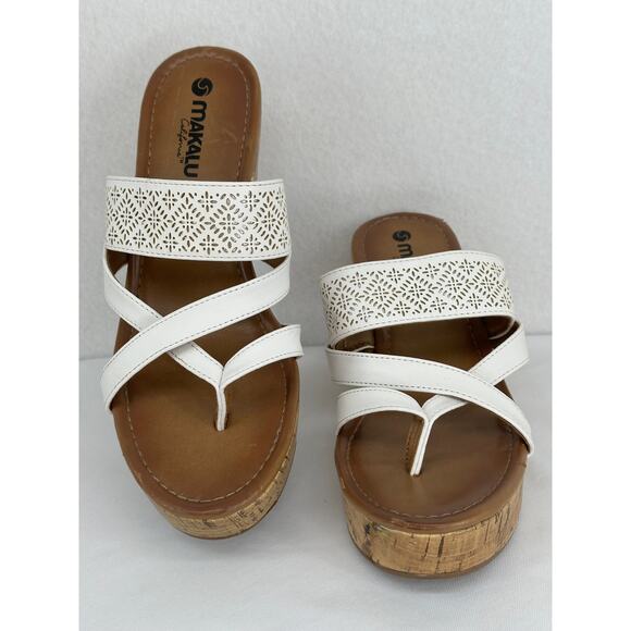 Makalu California White Wedge Sandals Beach Summer 9M - Picture 4 of 8